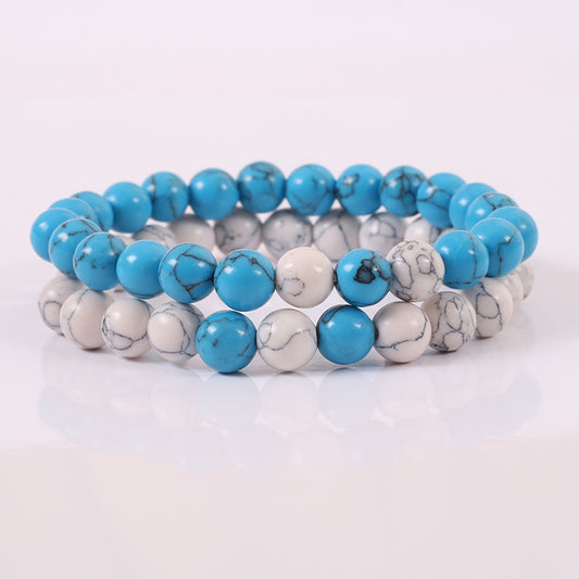 Pine White Turquoise Couple Prayer Beads Bracelets