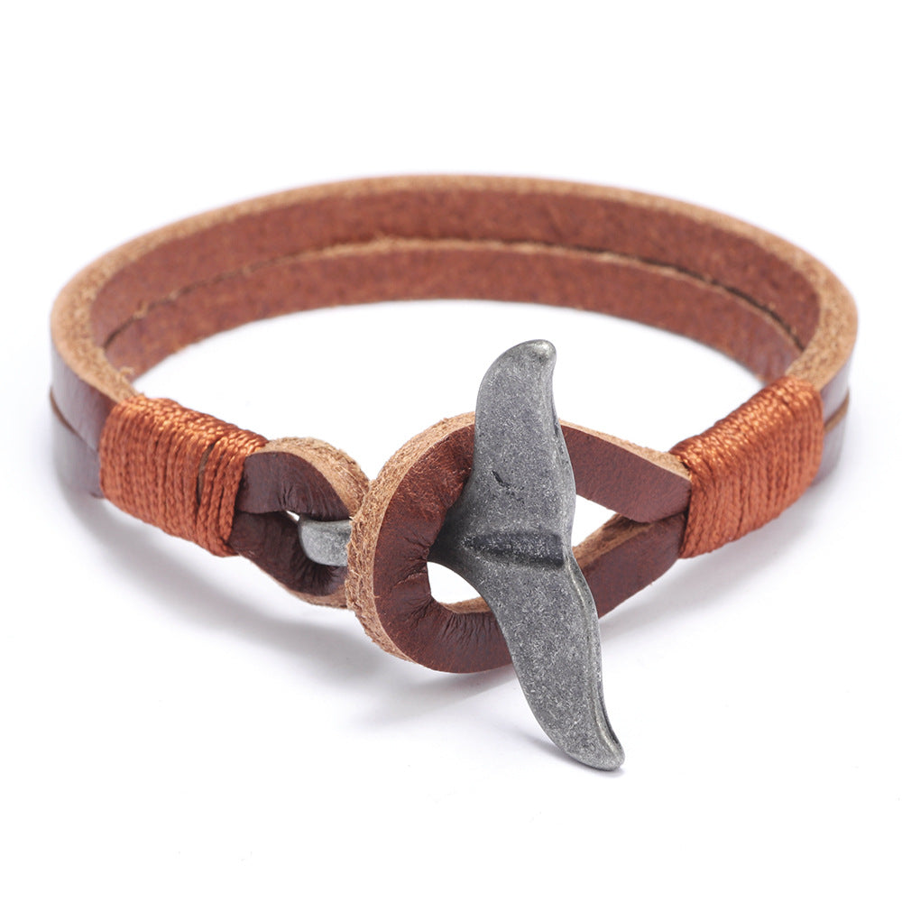 Men's Whale Tail Alloy Cowhide Hand-woven Bracelets