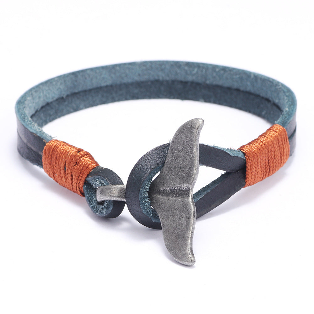 Men's Whale Tail Alloy Cowhide Hand-woven Bracelets