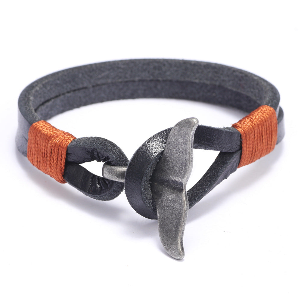 Men's Whale Tail Alloy Cowhide Hand-woven Bracelets