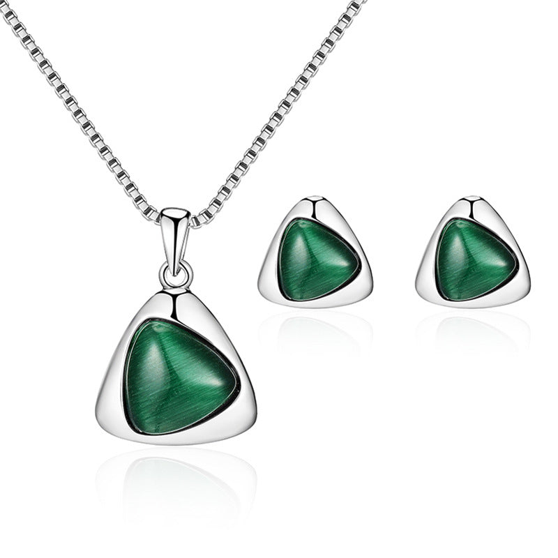 Simplified Design Geometric Triangle Electroplated Cat's Eye Jewelry Set