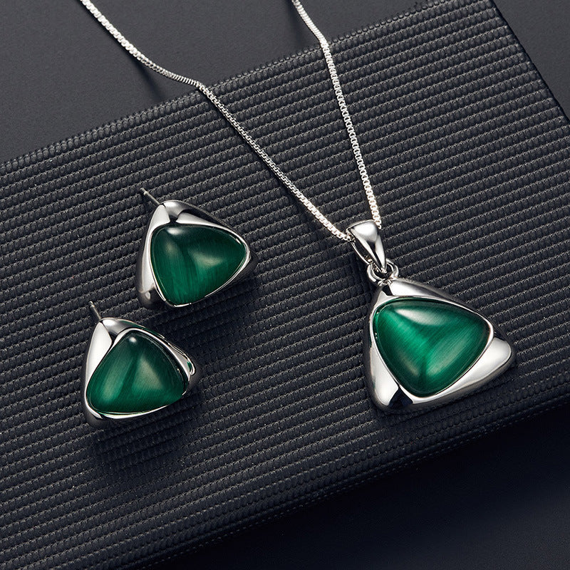 Simplified Design Geometric Triangle Electroplated Cat's Eye Jewelry Set