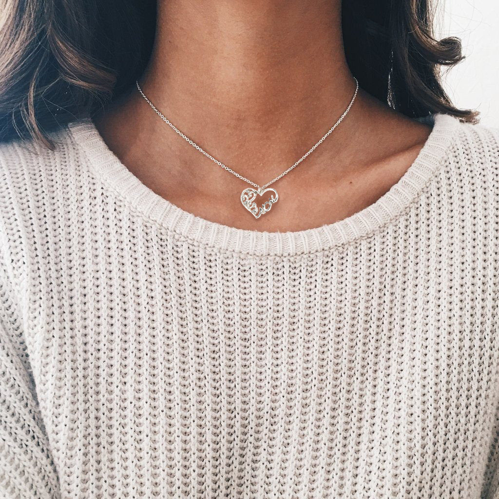 Women's Trendy Street Shot Heart Shape With Diamond Letter Necklaces