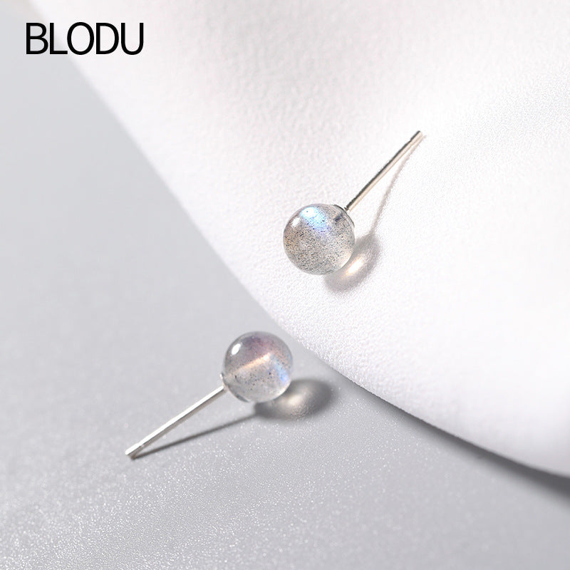 Women's Sier Korean Simple Moonstone Elegant Gradient Labradorite Stud Earrings