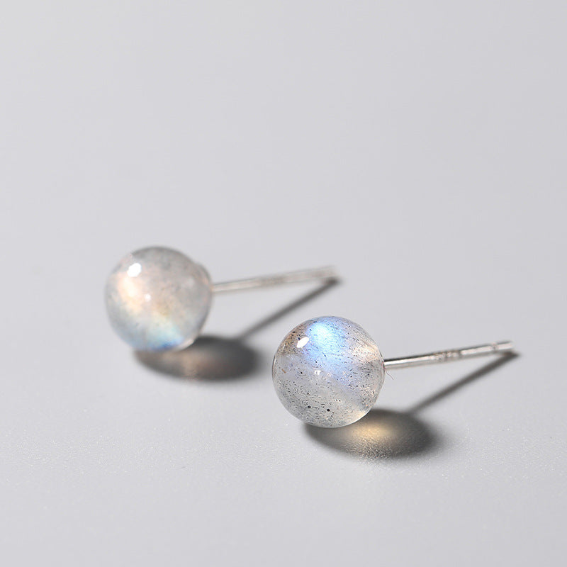 Women's Sier Korean Simple Moonstone Elegant Gradient Labradorite Stud Earrings