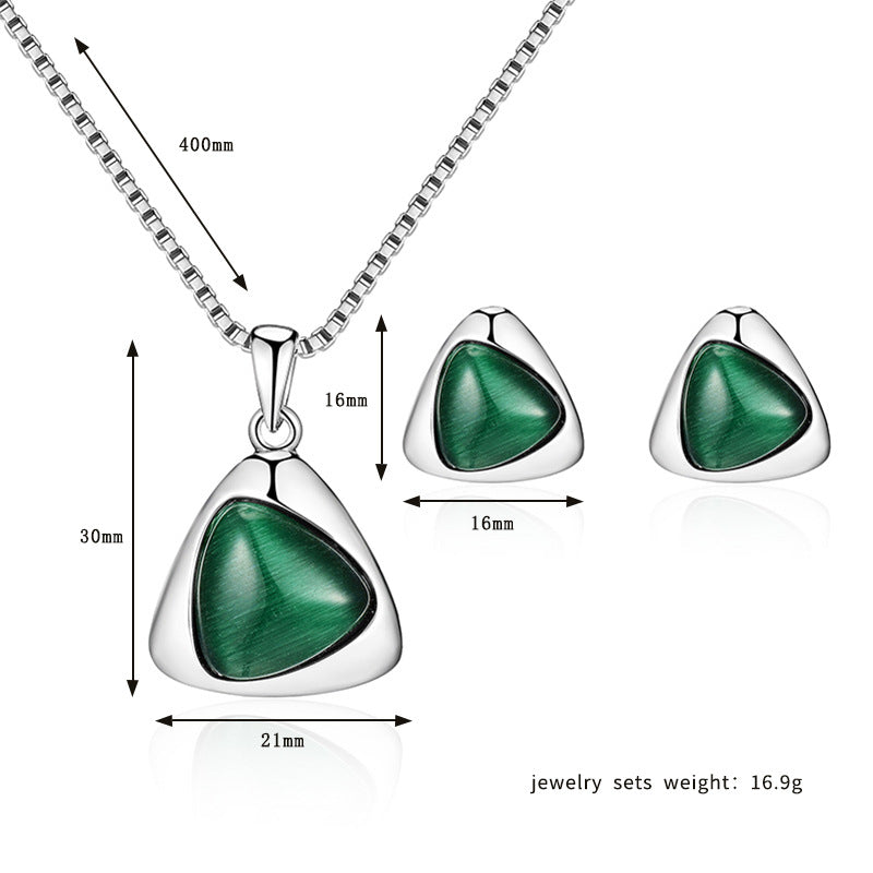 Simplified Design Geometric Triangle Electroplated Cat's Eye Jewelry Set