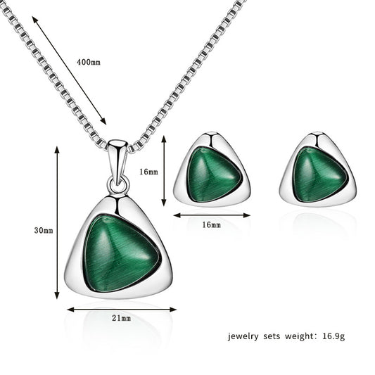 Simplified Design Geometric Triangle Electroplated Cat's Eye Jewelry Set