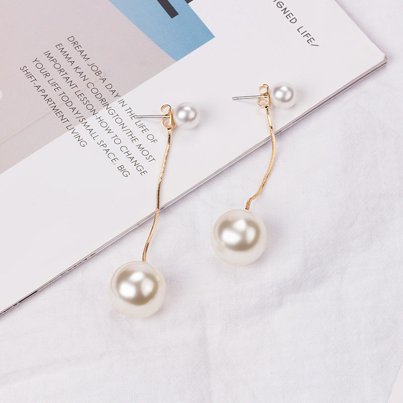 Women's Simple Long Large And Small Pearls Earrings