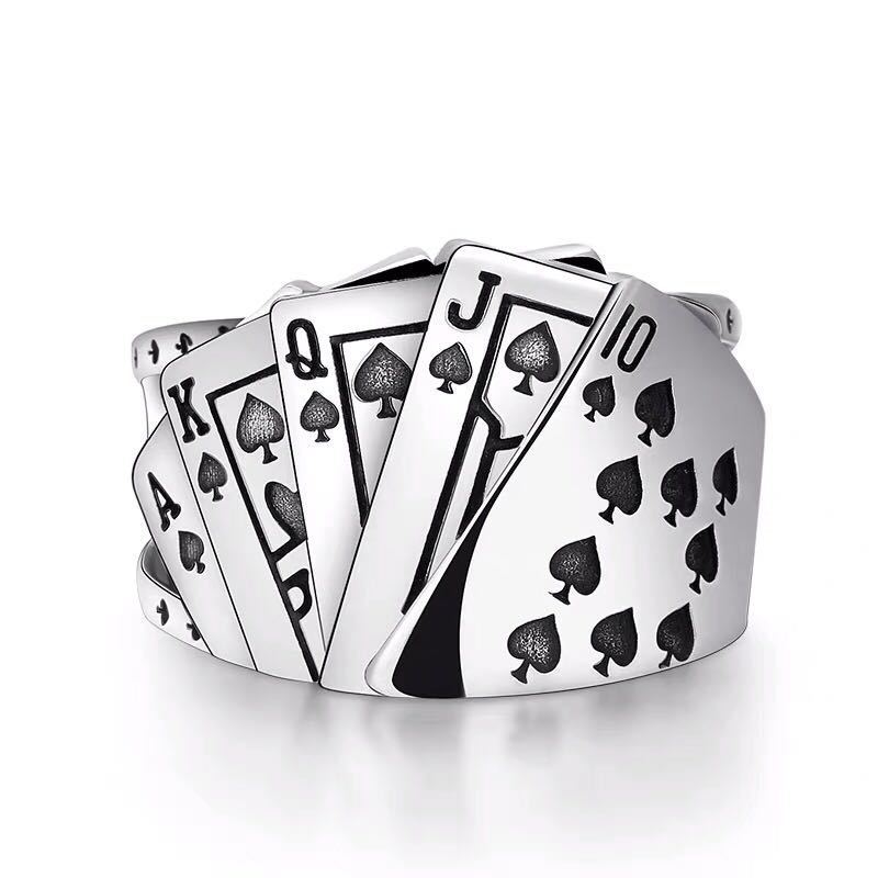 Men's Vintage Thai Sier Square Flush Poker Tide Single Power Rings