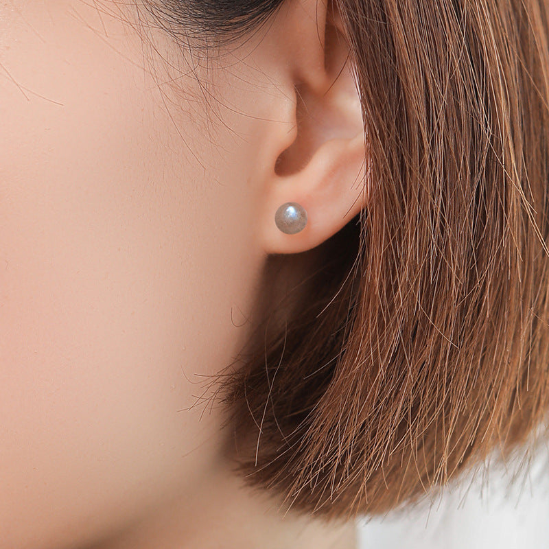 Women's Sier Korean Simple Moonstone Elegant Gradient Labradorite Stud Earrings