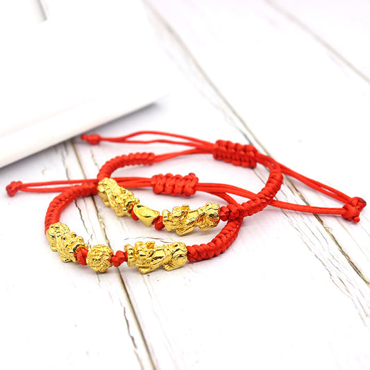 Exhibition Gift Double Gold Golden Balls Ingot Red Bracelets