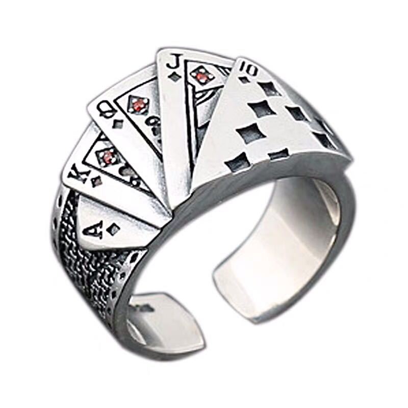 Men's Vintage Thai Sier Square Flush Poker Tide Single Power Rings