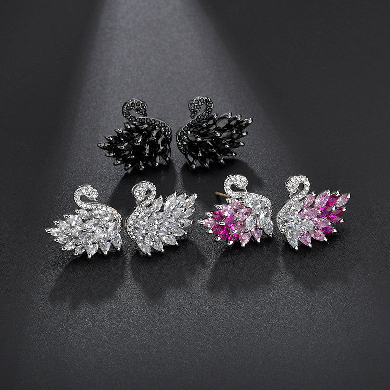 Cute Color Swan Red Corundum Pink Gradient Earrings