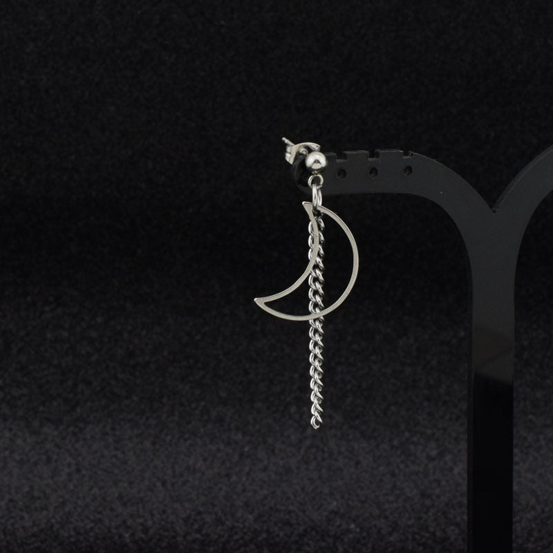 Men's Moon Chain Earless Spring Clip Ornament Earrings