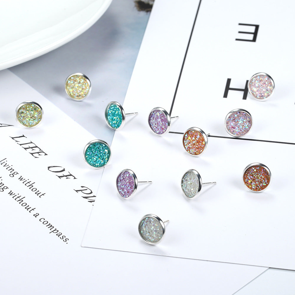 Colorful Round Combination One Card Pair Earrings