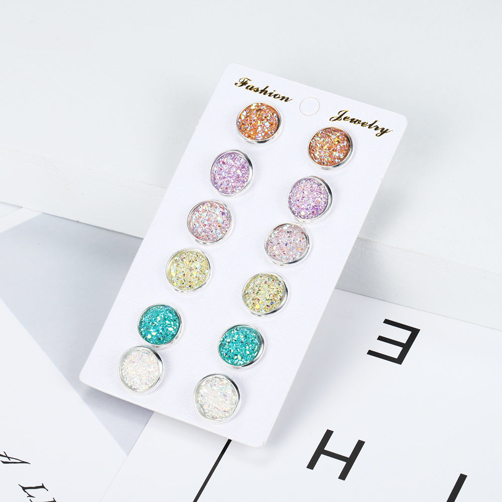 Colorful Round Combination One Card Pair Earrings