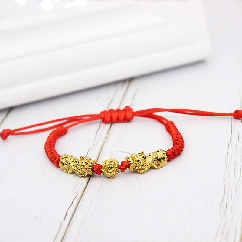 Exhibition Gift Double Gold Golden Balls Ingot Red Bracelets