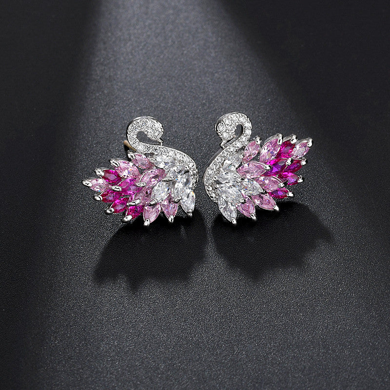 Cute Color Swan Red Corundum Pink Gradient Earrings