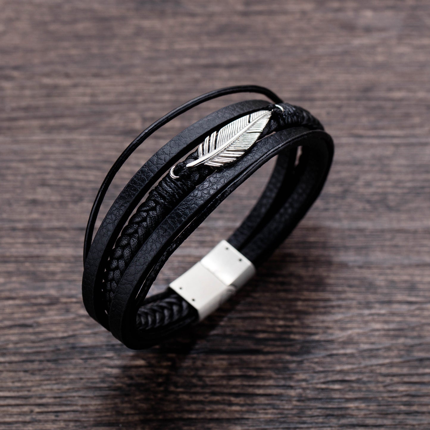 Personality Trendy Feather Fashion Woven Leather Bracelets