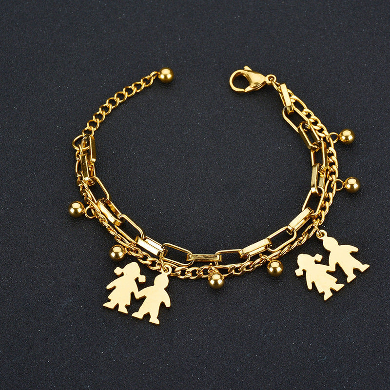 Arbre de bracelets double couche en acier titane