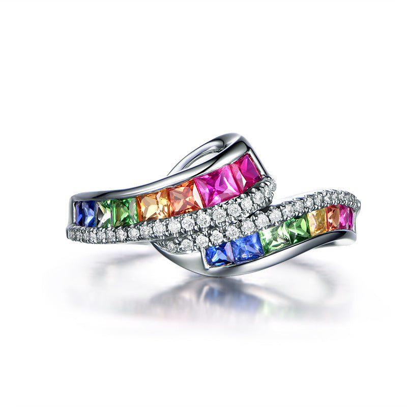 Women's Sapphire Gold-plated Inlaid Zircon Rainbow Colored Gemstone Rings