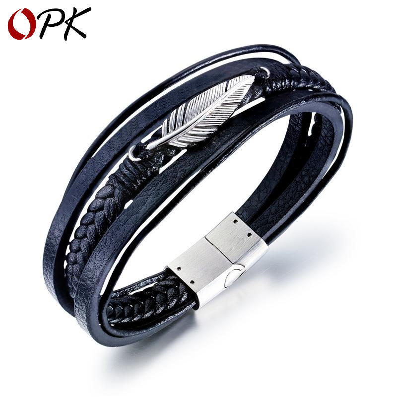 Personality Trendy Feather Fashion Woven Leather Bracelets