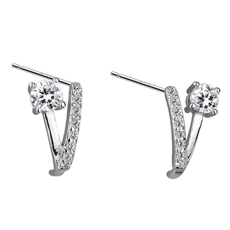 Women's Sterling Sier Diamond V-shaped For Exquisite Earrings