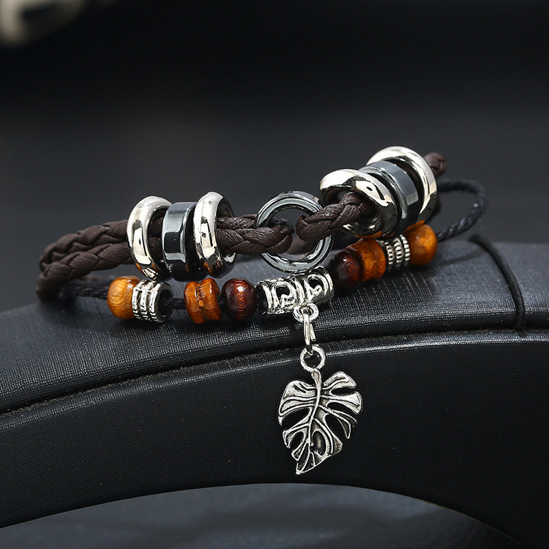 Men's Korean Chic And Unique Creative Leather Woven Bracelets