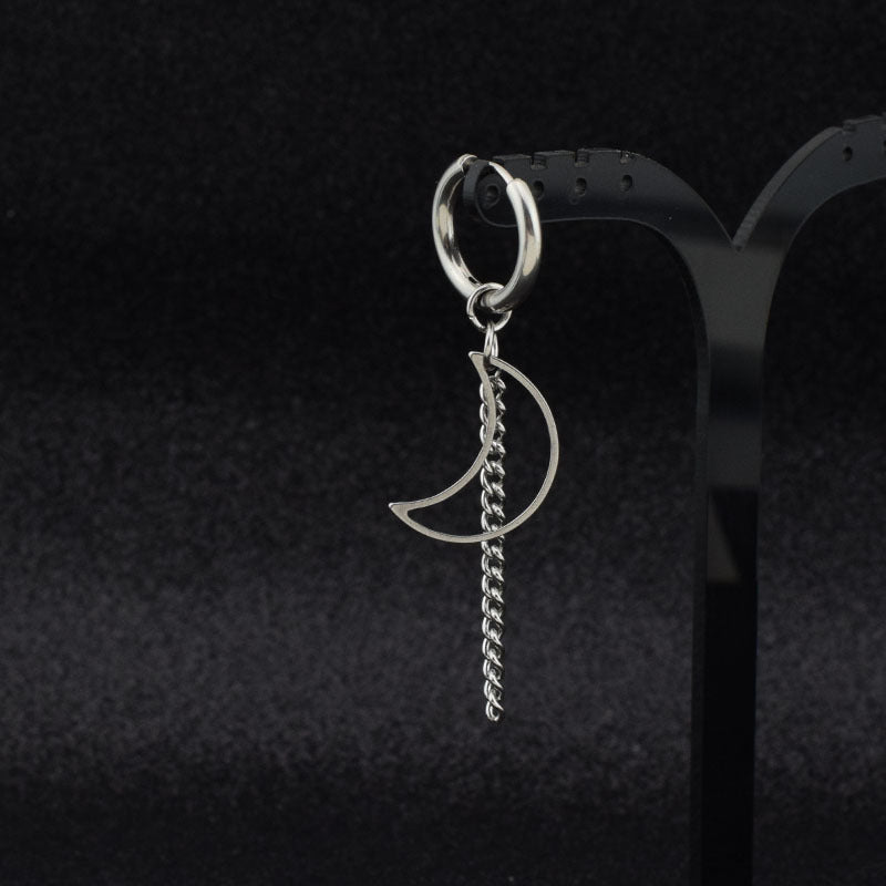 Men's Moon Chain Earless Spring Clip Ornament Earrings