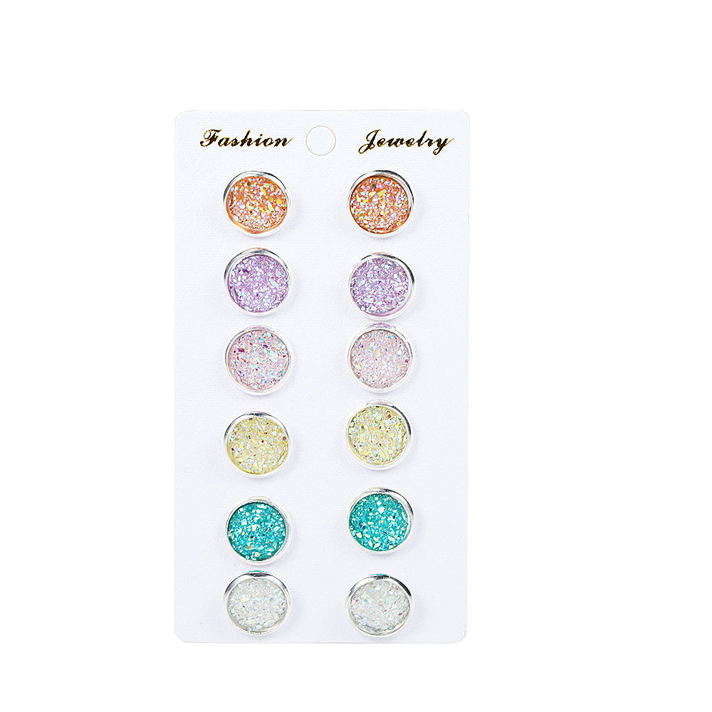 Colorful Round Combination One Card Pair Earrings