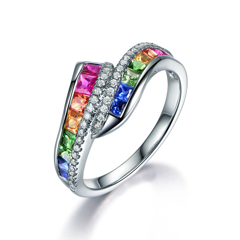 Women's Sapphire Gold-plated Inlaid Zircon Rainbow Colored Gemstone Rings