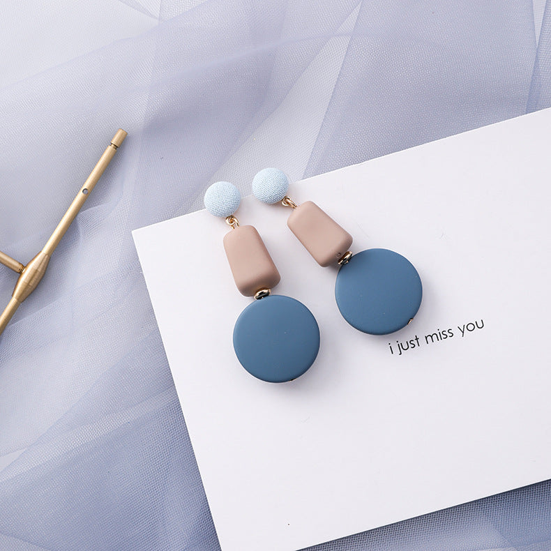 Boucles d'oreilles tendance de personnalité géométrique féminine de couleur bleu gris