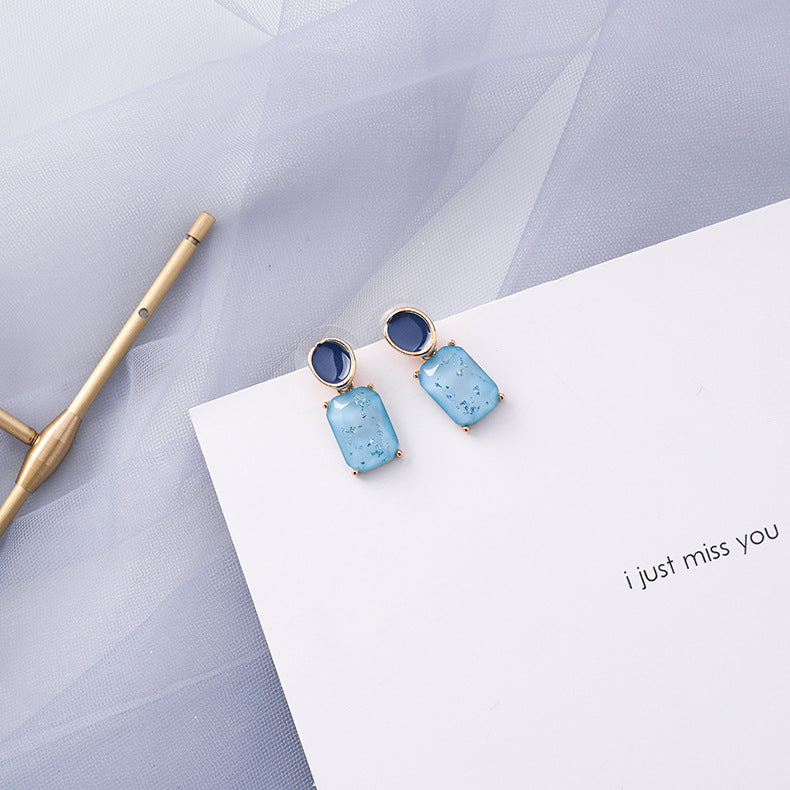 Trendy Blue Gray Color Female Geometric Personality Earrings