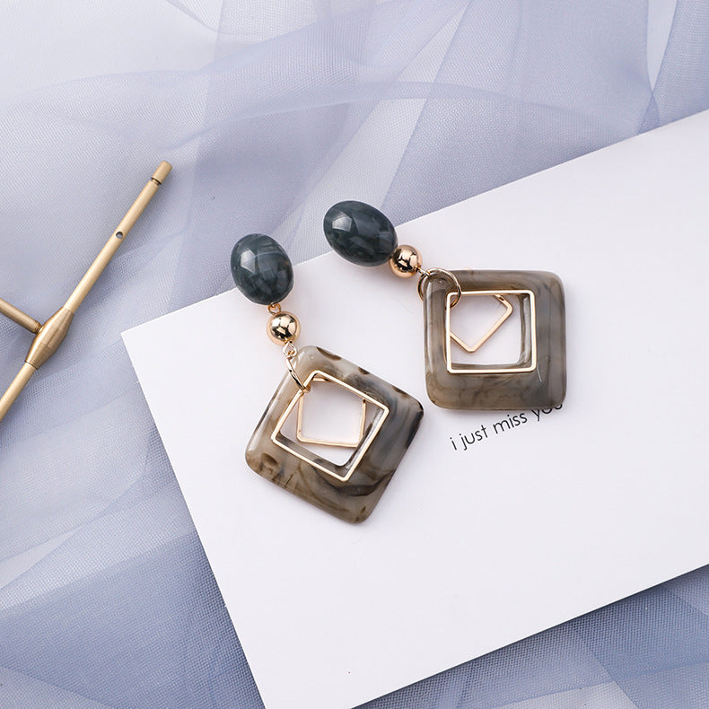 Trendy Blue Gray Color Female Geometric Personality Earrings