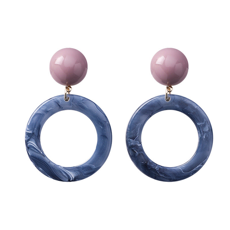 Boucles d'oreilles tendance de personnalité géométrique féminine de couleur bleu gris