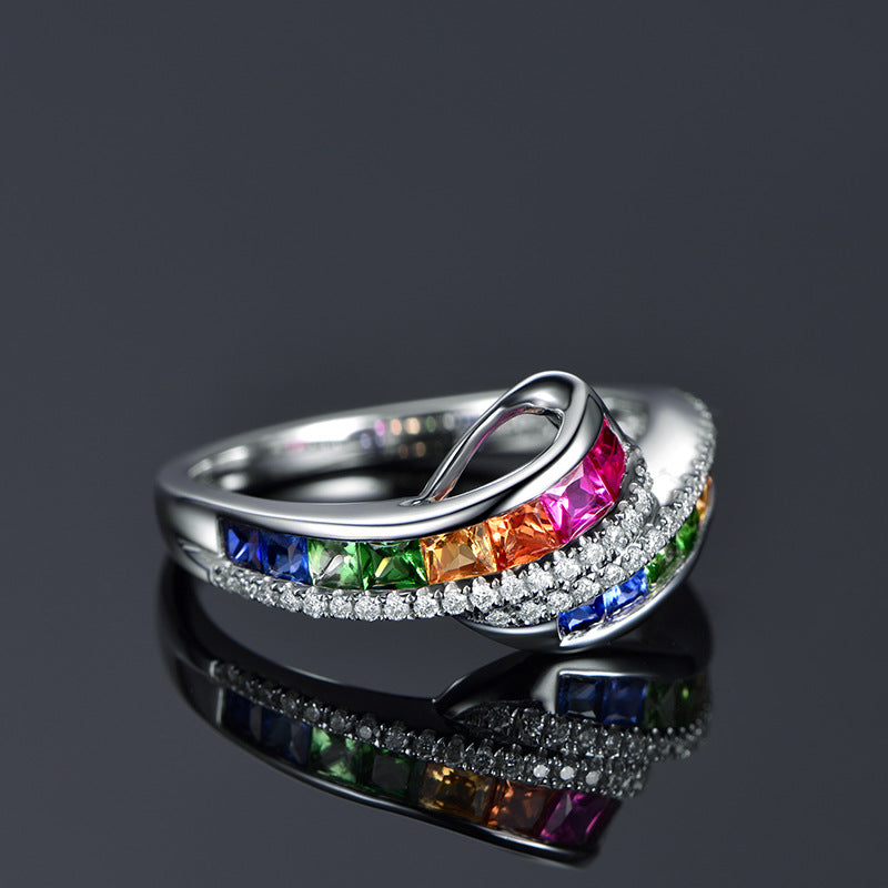 Women's Sapphire Gold-plated Inlaid Zircon Rainbow Colored Gemstone Rings