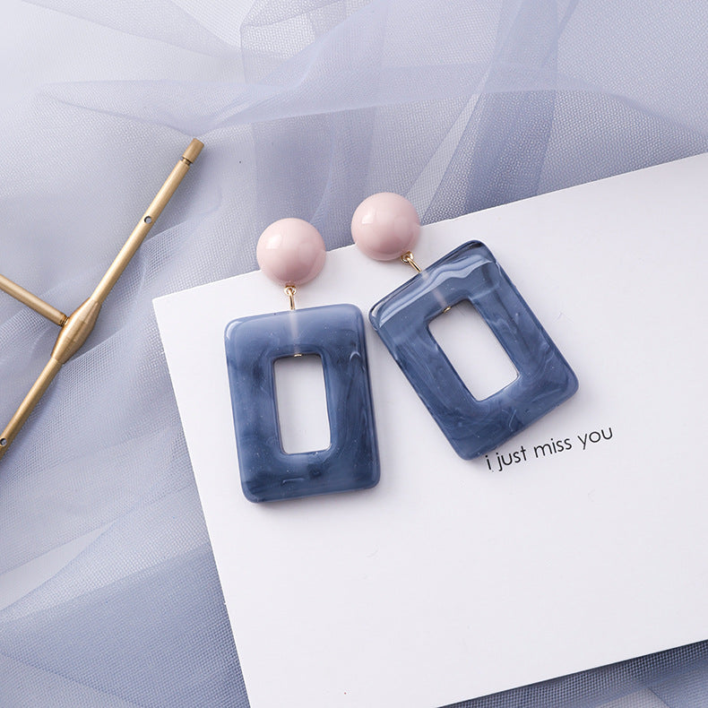 Trendy Blue Gray Color Female Geometric Personality Earrings