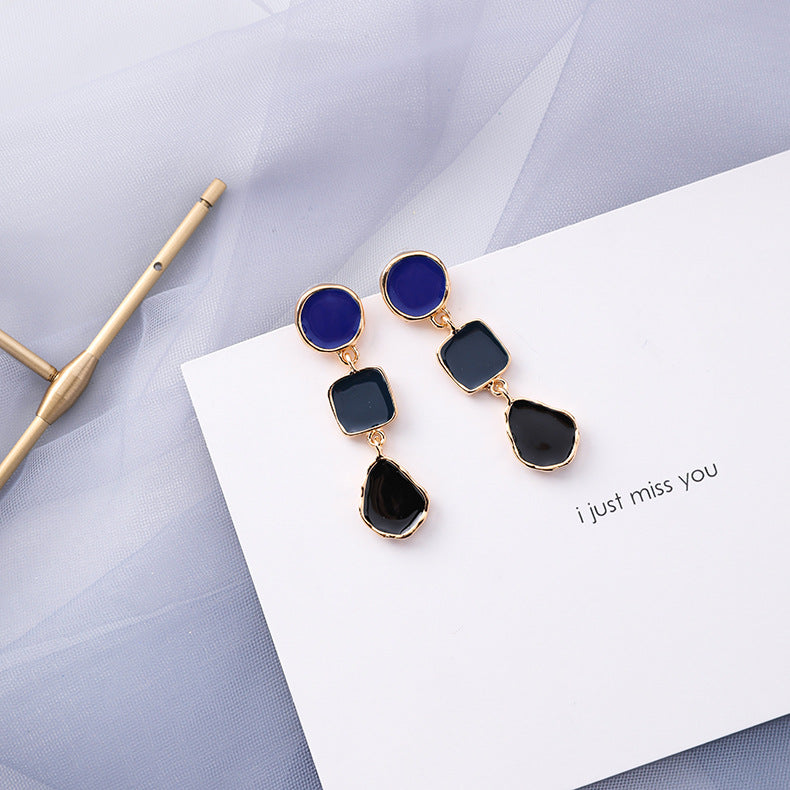 Trendy Blue Gray Color Female Geometric Personality Earrings