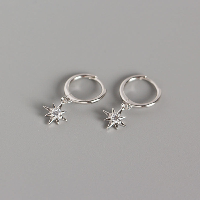 Women's Octagonal Star Sterling Sier Diamond Embedded Small Earrings