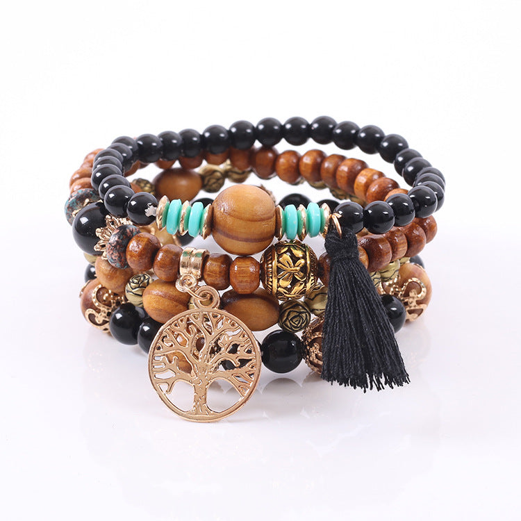 Lucky Tree Wooden Bead Tassel Bohemian Alloy Bracelets