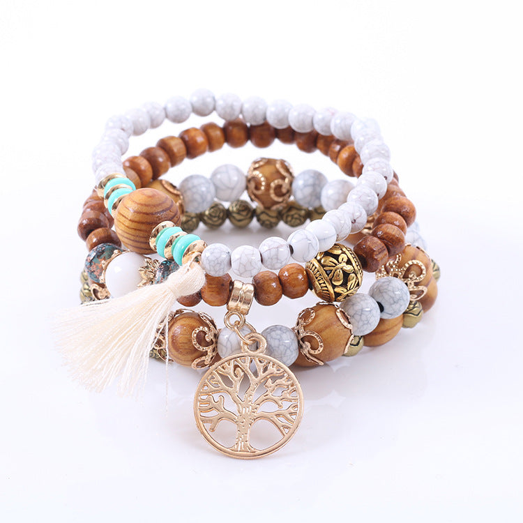 Lucky Tree Wooden Bead Tassel Bohemian Alloy Bracelets