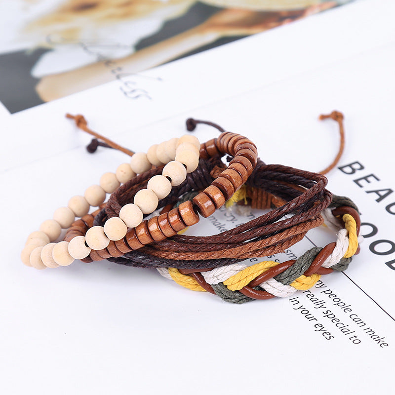 Suit Combination Woven Hand Strap Leather Bracelets