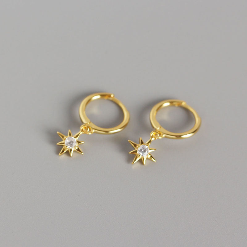 Women's Octagonal Star Sterling Sier Diamond Embedded Small Earrings