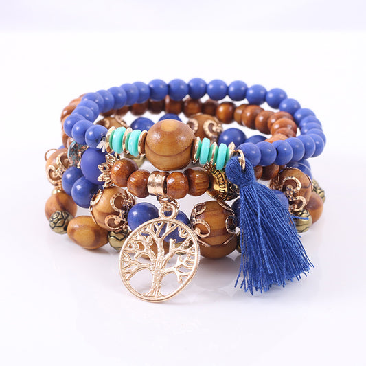 Lucky Tree Wooden Bead Tassel Bohemian Alloy Bracelets