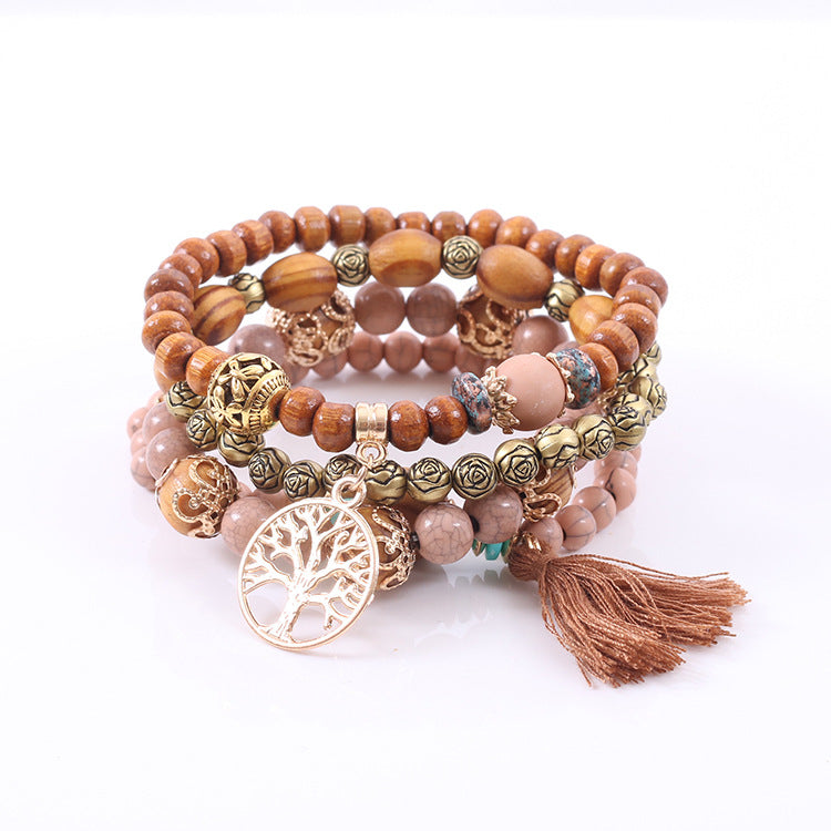 Lucky Tree Wooden Bead Tassel Bohemian Alloy Bracelets