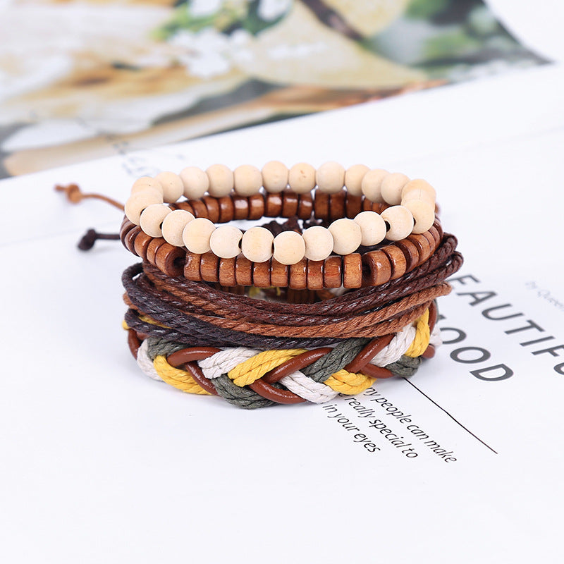 Suit Combination Woven Hand Strap Leather Bracelets