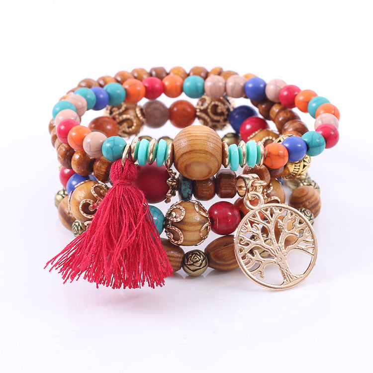 Lucky Tree Wooden Bead Tassel Bohemian Alloy Bracelets