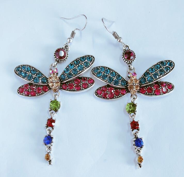 Crystal Insect Shape Vintage Ethnic Style Tassel Imitation Tibetan Sier Earrings