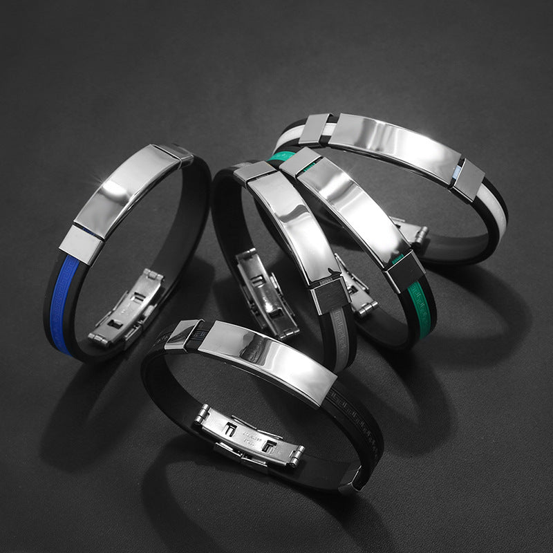 Men's Titanium Steel Stainless Wrist Silicone Bracelets