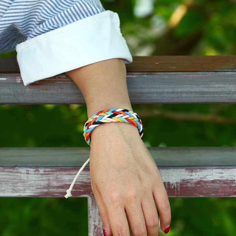 Wax Line Couple Ethnic Style Hand Bracelets